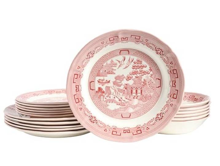 CreaTable, 24015, Serie China Town Rot, 18-teiliges Geschirrset für 6 Personen, Teller Set aus Steingut, spülmaschinen- und mikrowellengeeignet, Qualitätsproduktion