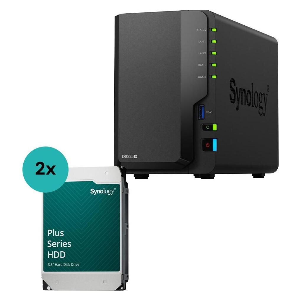 Synology DiskStation DS225+ 2 Einschübe NAS-Server Leergehäuse (DS225+) + 2x Plus 3.5""... (DS225+HAT3310-16T)
