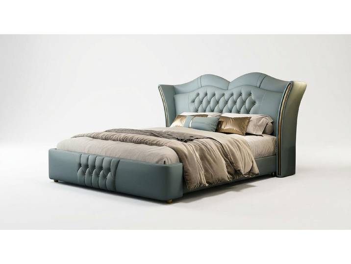 JVmoebel Polsterbett Bett Doppelbett Polsterbett Blau Modern Elegant Stilvoll Luxus Edel