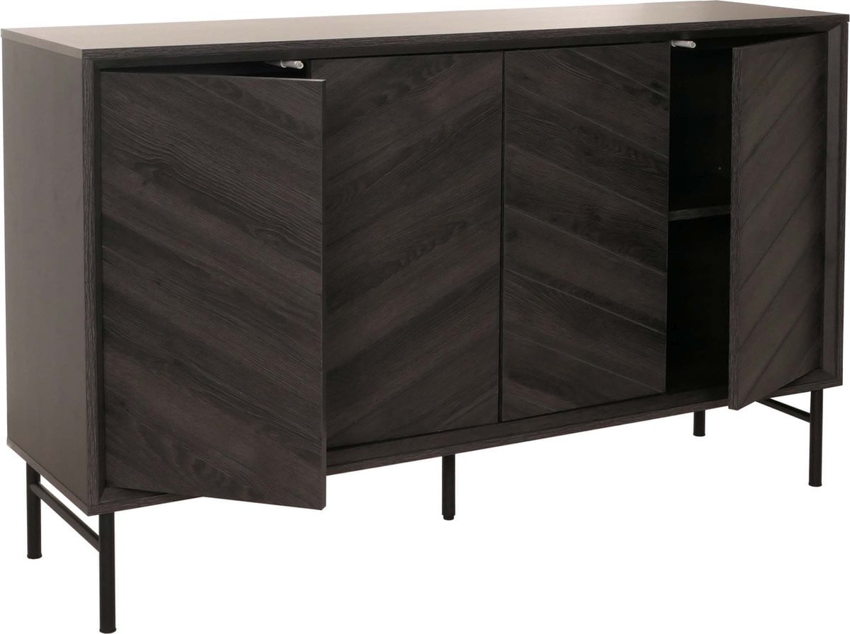 MCW Highboard Dressoir MCW-M50 van Massief Mango Hout, Donkergrijs, B: 94 cm, D: 40 cm, H: 151 cm