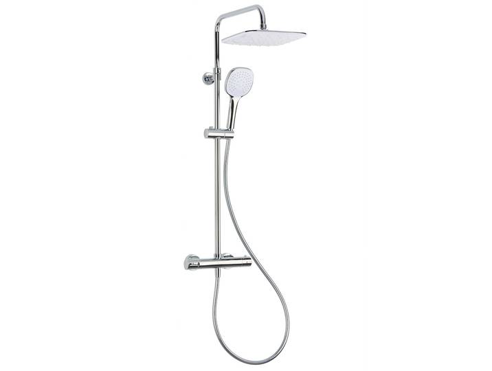 Optima colonne de douche avec mitigeur thermostatique, tête de douche XXL 250 mm, douchette 3 jets, Blanc/Chrome (OPTIMASSTZ)