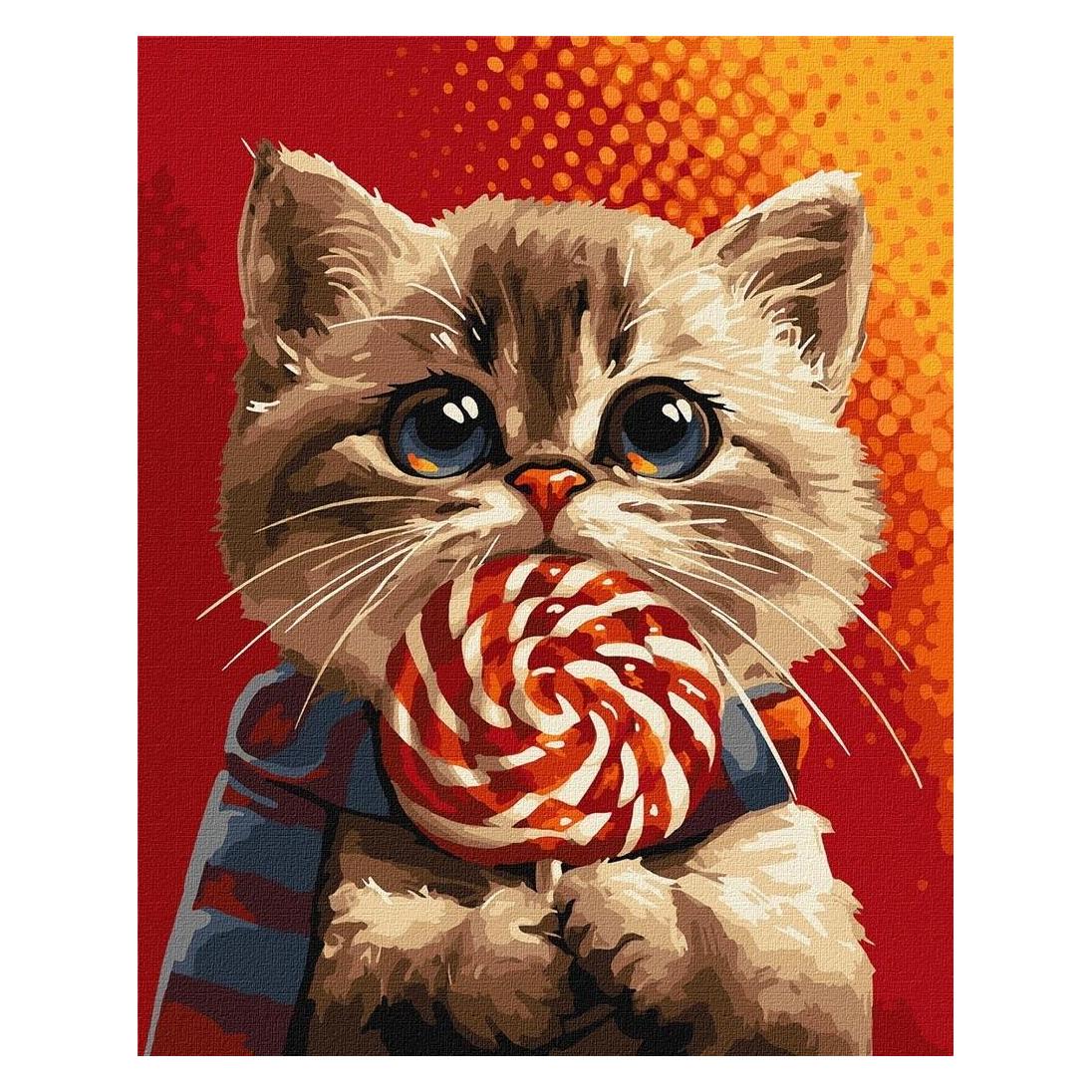 Ideyka Malen nach Zahlen - Katze mit Lutscher 40 x 50 cm (KHO6594)