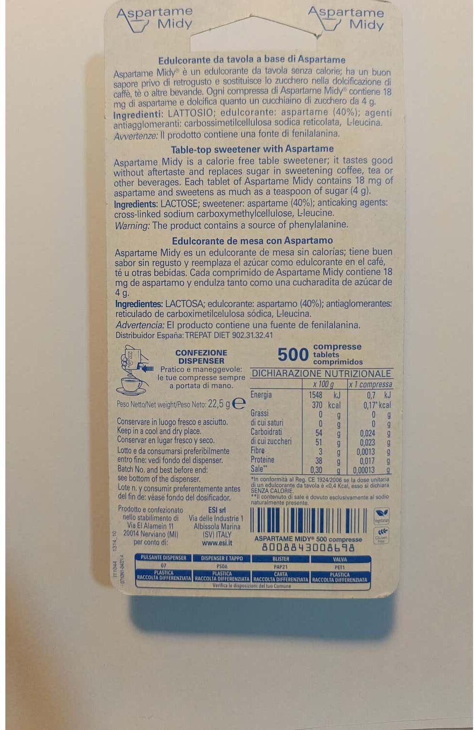 NOZUCAR aspartamo 500comp