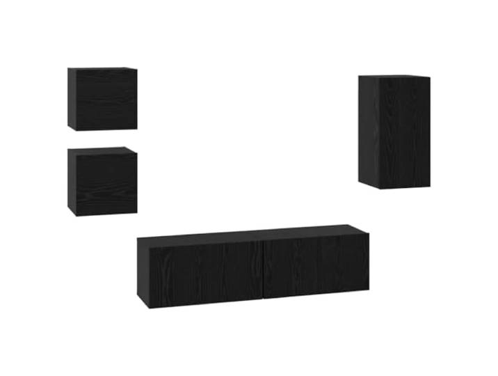 GHVBNMF TV-Schrankset 5-teilig Hängend Schwarz Eiche-Optik Holzwerkstoff Flexibles Lowboard Wandboard Set für Wohnzimmer und Schlafzimmer mit Scharniertüren und verstellbaren Regalböden.