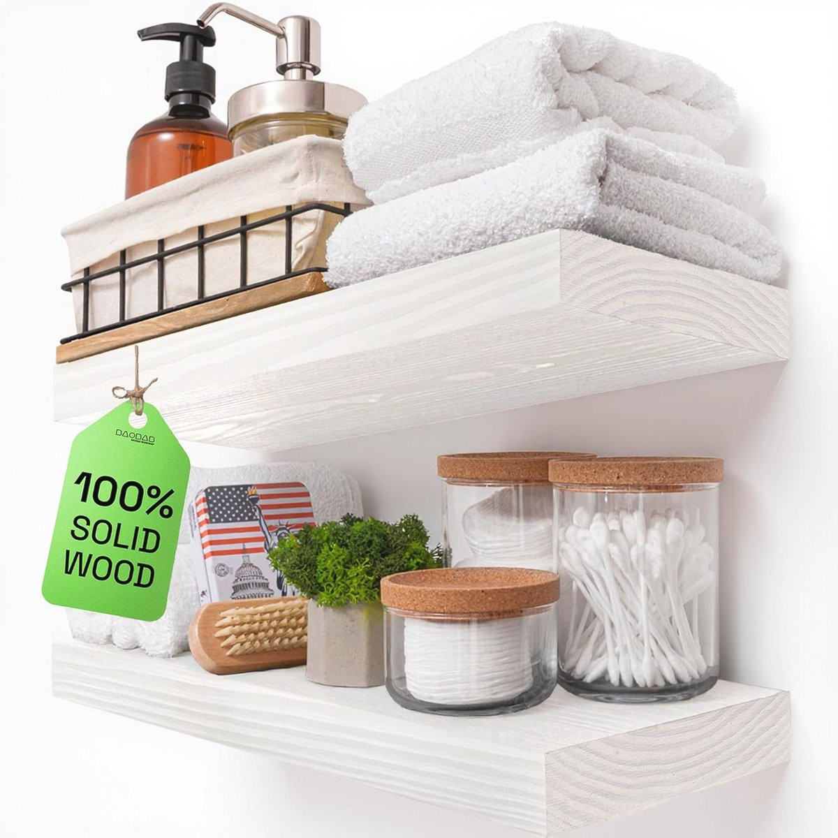 Set van 2 houten zwevende wandplanken in witte kleur, Breedte: 40,6 cm