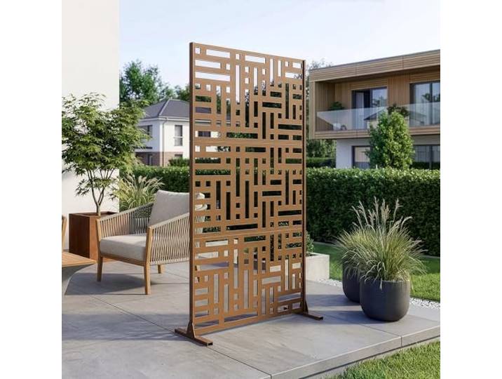 casa.pro Trennwand Bernalda Raumteiler 180 x 90 cm Balkonsichtschutz Outdoor Indoor Raumtrenner Terrasse Garten Stahl Paravent freistehend Braun