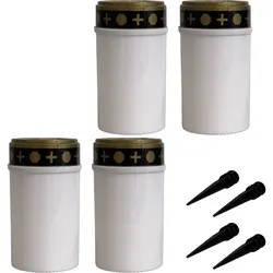 4er-Set Solar LED-Grabkerze - Ø 7x20 cm weiss - Trost spendend ohne Brandgefahr - Automatisches Flackern mit Dämmerungssensor - Für Grab & Friedhof