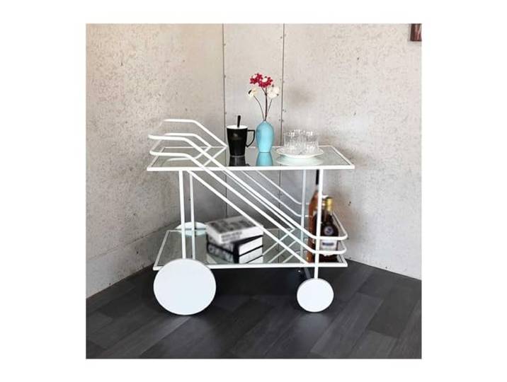 Essen Bar- und Servierwagen Moderner rollender 2-stufiger Küchen-Barwagen aus Glas und Metall mit Rollen,(Silver,XL)