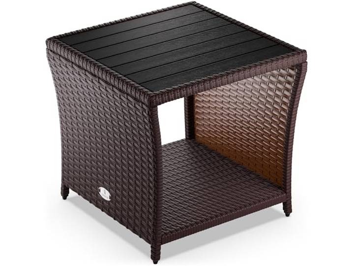 Casaria Polyrattan Bijzettafel WPC Tafelblad 45x45x40cm In hoogte verstelbaar Weerbestendige Tuin Terras Balkon Bruin