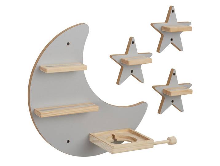 tectake Tonie Regal Mylittlestory Star, ansteckbare Kopfhörerhalterung, grau, Grau, Holz, Freiform, 47.5x42.5x16.5 cm, Wohnzimmer, Regale, Wandregale
