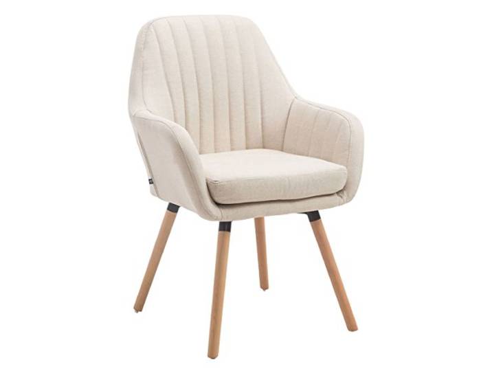 CLP Retrostuhl Florian Mit Hochwertiger Polsterung Und Stoffbezug I Esszimmerstuhl Mit Einer Sitzhöhe Von 49 cm Farbe Creme Gestell Farbe Natur