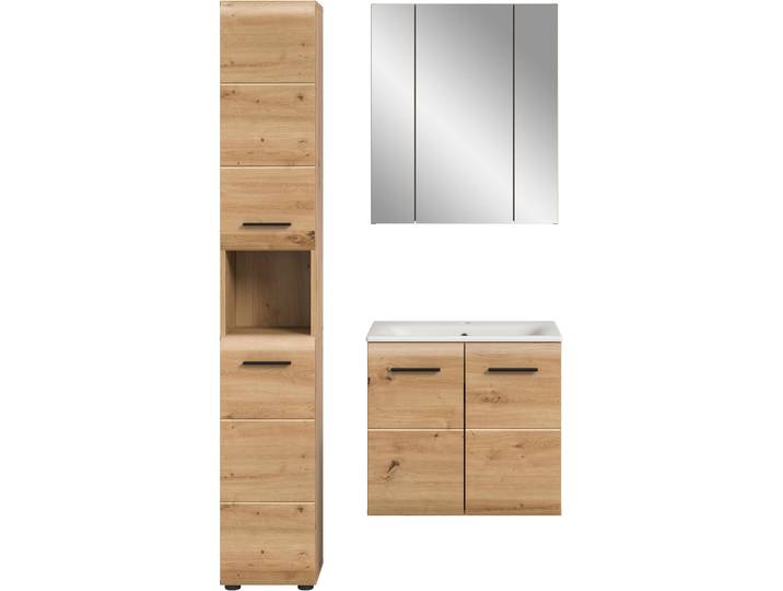 Badezimmer-Set WELLTIME, braun (artisan oak nb), B:105cm H:185cm T:46cm, Holzwerkstoff, MDF, Kastenmöbel-Sets, Badezimmer-Set, Bad-Kombination, Bad-Möbel, Badezimmer, Kombination, Kombi