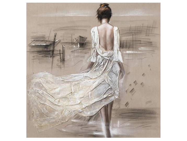 Bild Dame am Hafen image LAND / Grösse: 100 x 100 cm