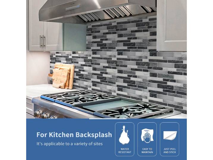 Art3d Lot de 10 carreaux de mur autocollants, revêtement de plan de travail en vinyle à décoller et à coller pour cuisine, 30 x 30 cm, carreaux décoratifs texturés - adhérence forte pour carrelage, béton, plâtre