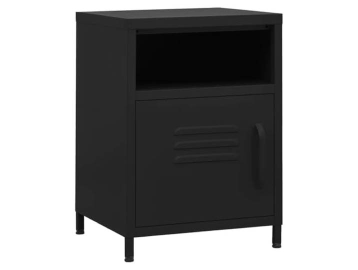 vidaXL Nachttisch 1 offenes Regal 1 Tür Modern Nachtschrank Nachtkonsole Nachtkommode Schlafzimmer Schrank Kommode Schwarz 35x35x51cm Stahl