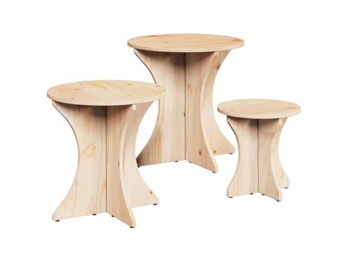 IBUQDDV Couchtisch 3 STK. Natur 46 x 46 x 47 cm Massivkiefernholz, rustikaler Stil, runde Form, pflegeleicht, für Kaffee, Bücher, Deko, Wohnzimmer