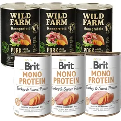 BRIT MONO PROTEIN TURKEY & SWEET POTATO 3x400g + Wild Farm Monoprotein Wild Boar 3x400g