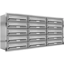 AL Briefkastensysteme 15 Fächer Premium Edelstahl Unterputz Briefkasten Anlage für Post A4, modern, robust, wetterfest, Artikelnummer: 132T15U3