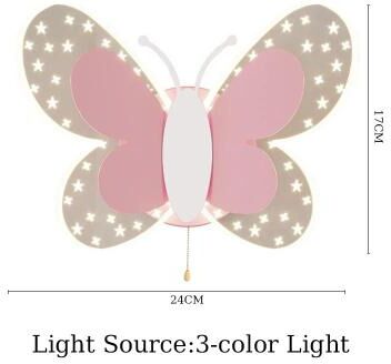 Uplift Picks Butterfly LED Wall Lamp Tricolor Pull Switch Kids Room Light 3 Colors (1 Pc)