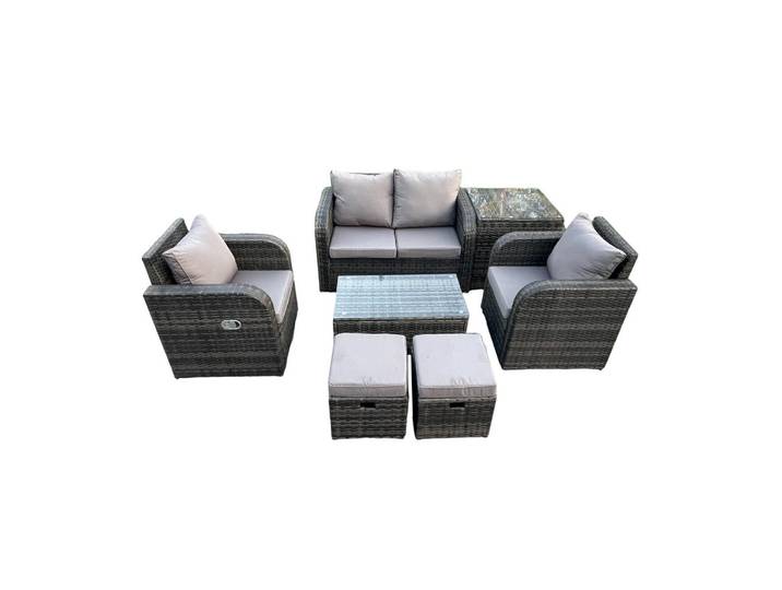Fimous Gartenlounge-Set Polyrattan Dunkelgrau 4-Sitzer, Metall, Gartenmöbel, Gartengarnituren, Gartenmöbel-Sets