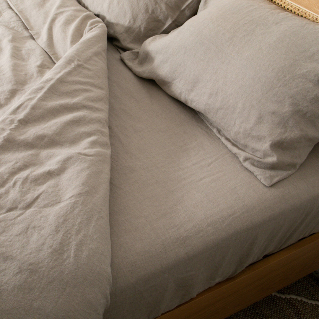 Highland Dunes 100% Linen Fitted Sheet Cream Double (4'6)