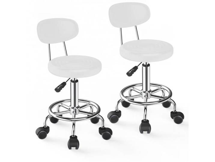 SUPFINE Lot de 2 Tabourets de Bureau Tabourets à Roulettes avec Dossier Pivotant 360° Hauteur Réglable pour Bureau Coiffeuse
