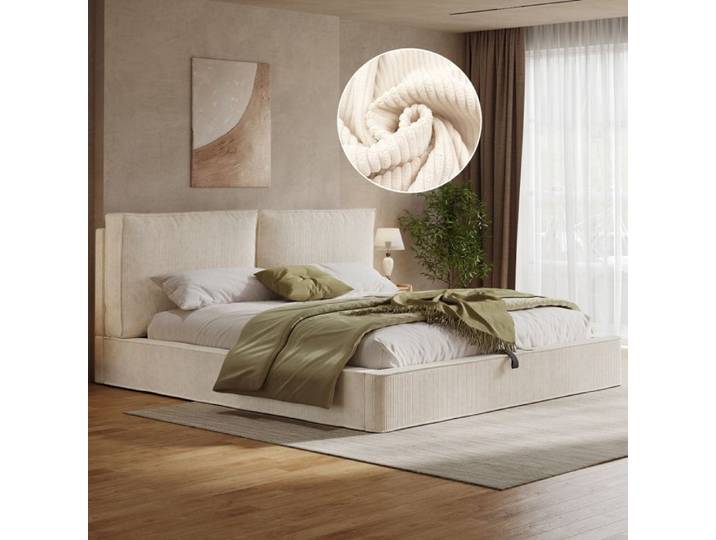 Bladez - Lit coffre 180 x 200 cm lit capitonné avec rangement hydraulique velours côtelé - beige