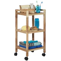 Relaxdays Badregal mit Rollen Holz Hellbraun,Schwarz