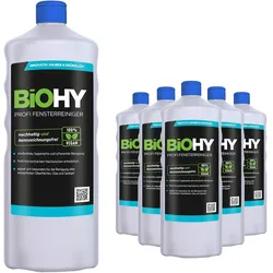 BiOHY Profi Fensterreiniger (6x1l Flasche) | Konzentrat, ideal für alle FENSTERSAUGER | Streifenfreie Reinigung von Glas-, Fensterflächen