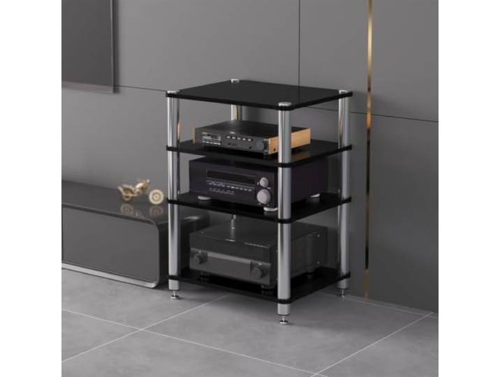 ZSCNYHMT Audio Rack, Stereo-Schrank Mit Edelstahlrahmen Und Ablagen Mehrschichtige regale, verstärkeraufbewahrung, player-organisation, stabiles design, für audio innenräume(A,4-tier)
