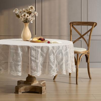 HLC.ME Isabella Floral Lace Fabric Round Rectangle Tablecloth,Wrinkle Resistant Table cloth, Patterned Scalloped Tablecloth