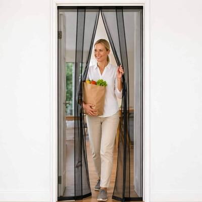 Evideco Strip Fly Screen Door Curtain - Fiberglass Mesh - Black - 90x39