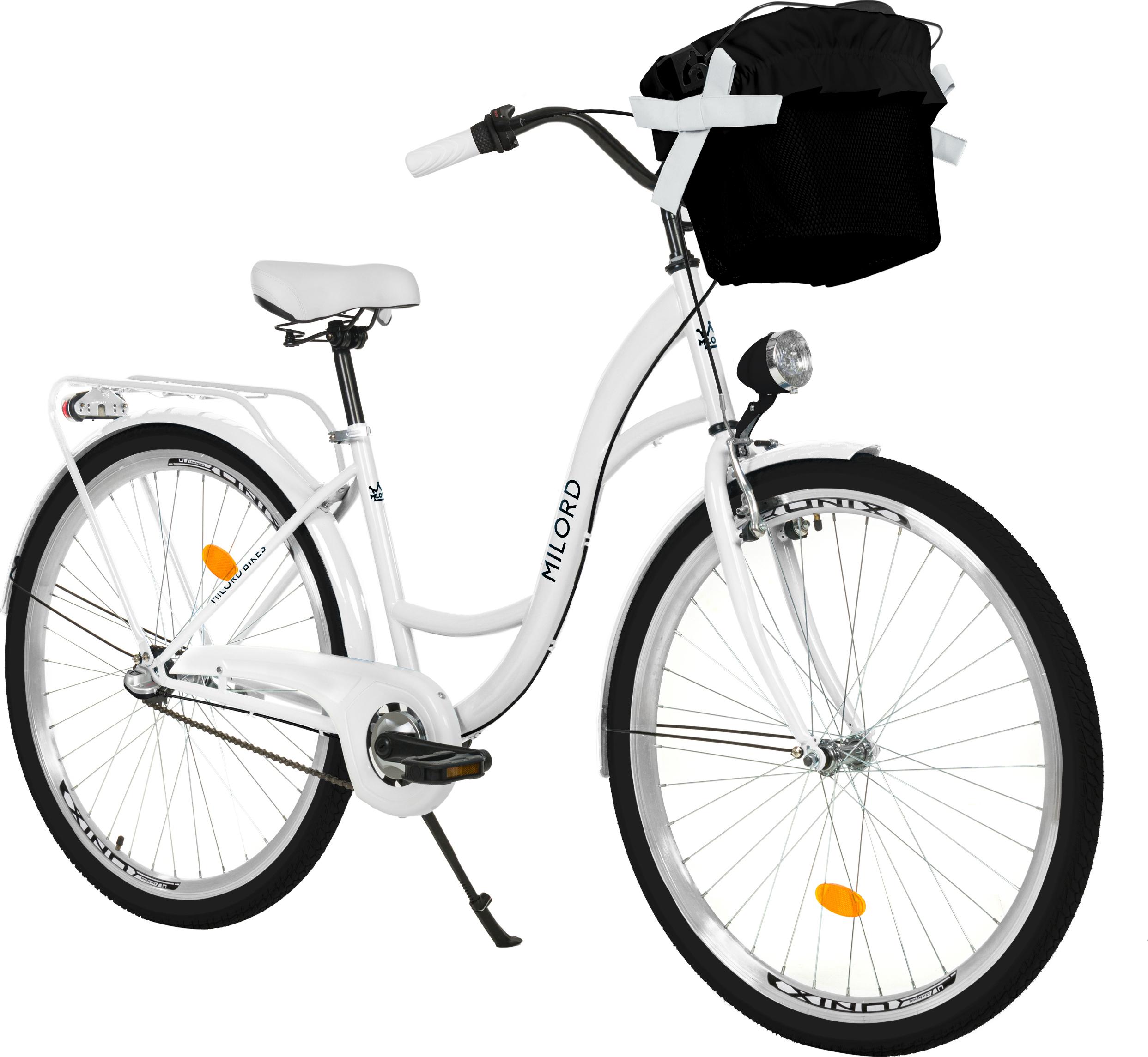 Milord Komfort Stadtfahrrad Fahrrad mit Korb Damenfahrrad, 26 Zoll, Weiß, 3-Gang