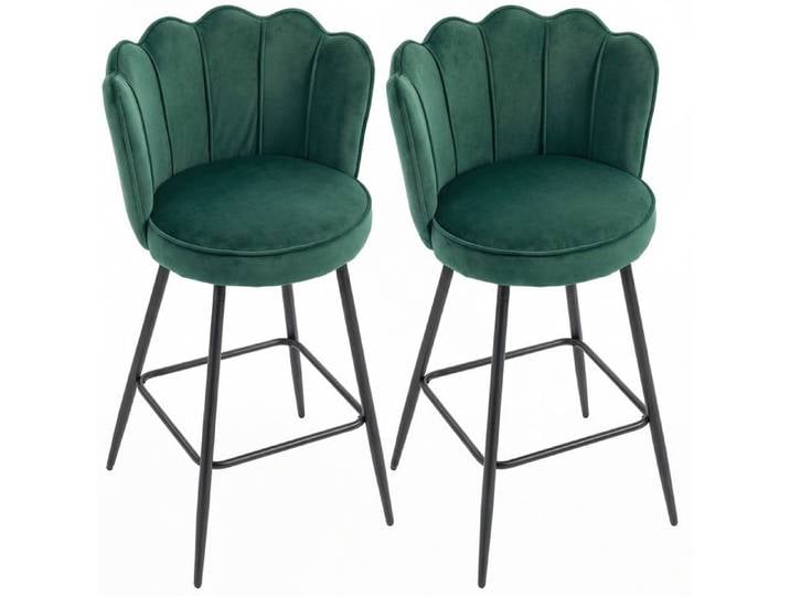 Lot de 2 tabourets de bar - HOMCOM - dossier en forme pétales repose-pieds pieds en acier - en velours - 54x55x97cm - vert foncé