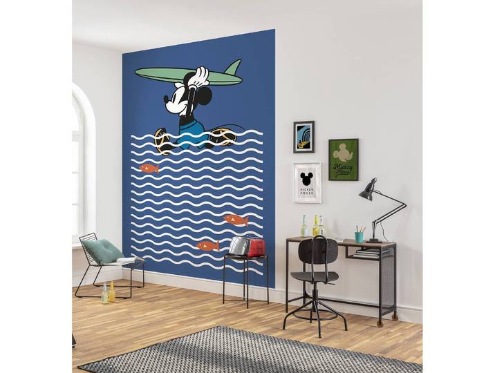 Papier peint intissé Mickey gone Surfin' 200 x 280cm Bleu