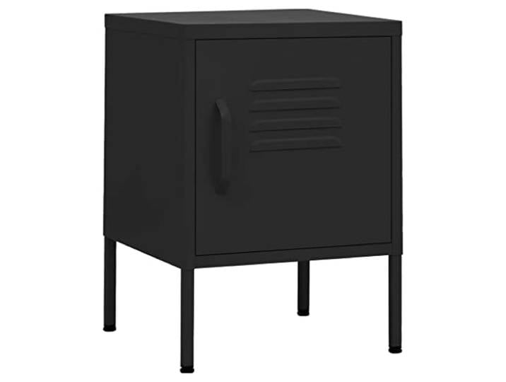 GHVBNMF Nachttisch Schwarz 35x35x51 cm Stahl Beistelltisch mit Schloss Kompakter Metallschrank fuer Schlafzimmer und Wohnzimmer mit verstellbarem Einlegeboden und verstellbaren Fuessen.