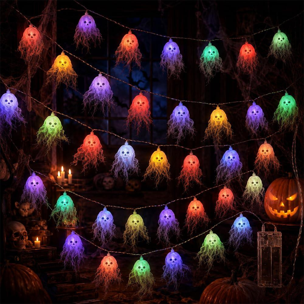 Dripio Halloween LED-lichtketting met 30 kleurrijke schedels, 5 meter