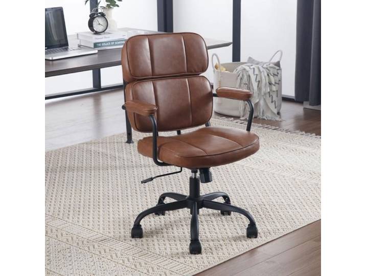 WAHSON Chaise de Bureau avec Coussin Confortable Fauteuil de Bureau Pivotant et Réglable pour Chambre et Bureau Similicuir Marron