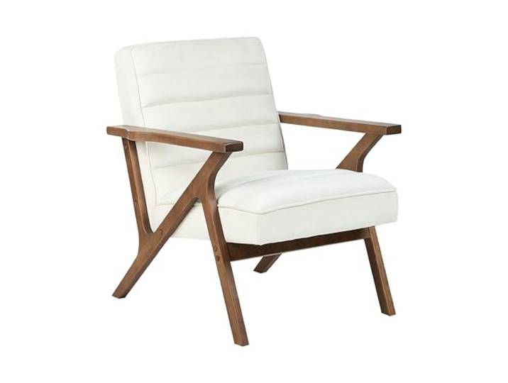 Beliani Sessel Samt Creme weiß gesteppt mit Holzgestell Armlehnen Tiefe Sitzfläche Kisa