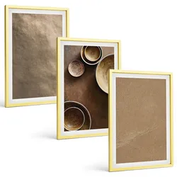 BILDER SET 3er Set - 40x60 cm Goldrahmen - Minimalistische Steinstrukturen
