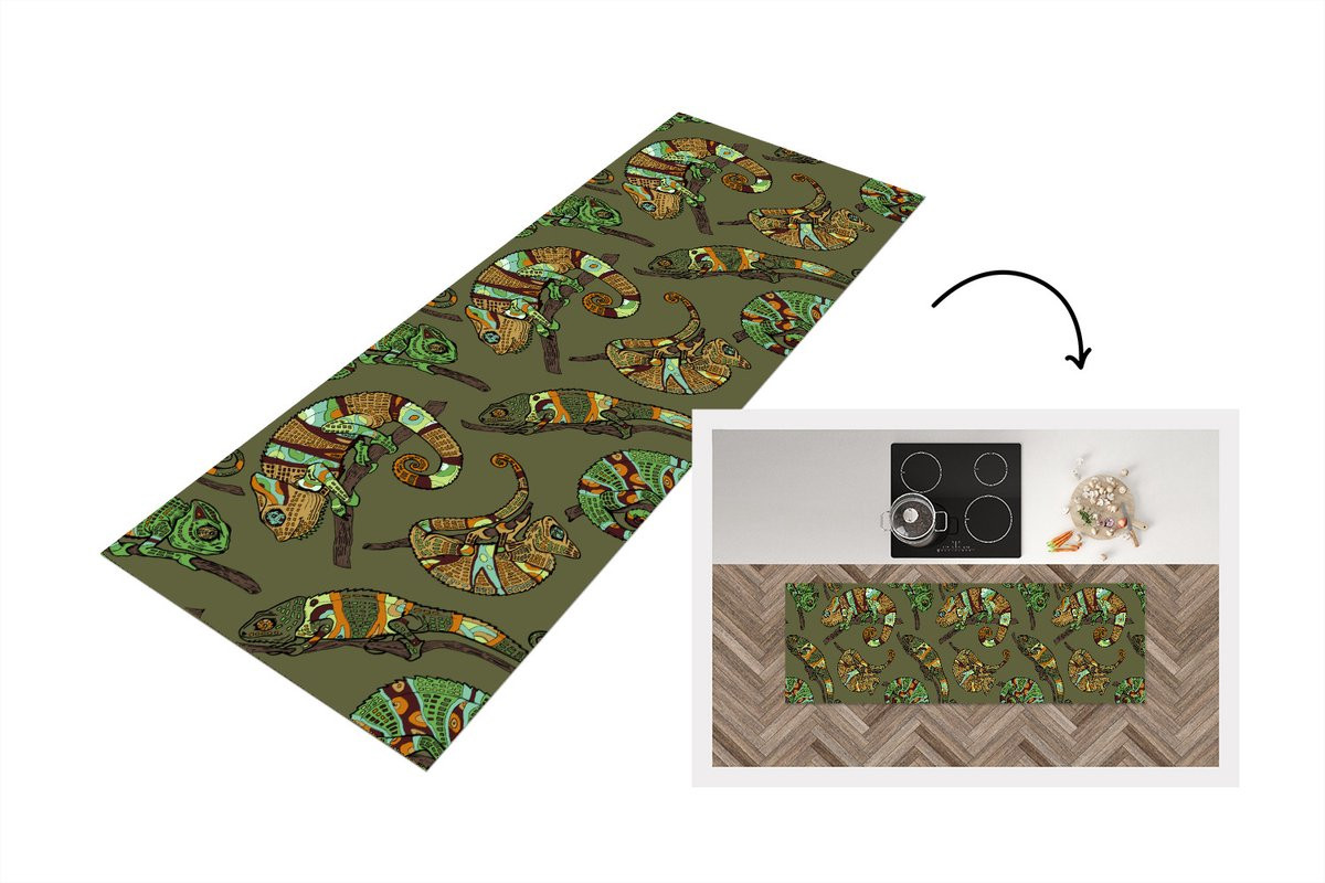 Keukenloper Kameleons Jungle Patroon - Vinyl - 150 x 50 cm