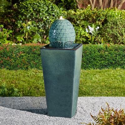 "Glitzhome 36""H Oversized Artichoke Pedestal LED Ceramic Fountain"