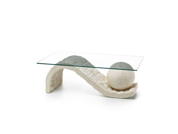 Table basse en pierre avec plateau en verre 120x70 cm 37h