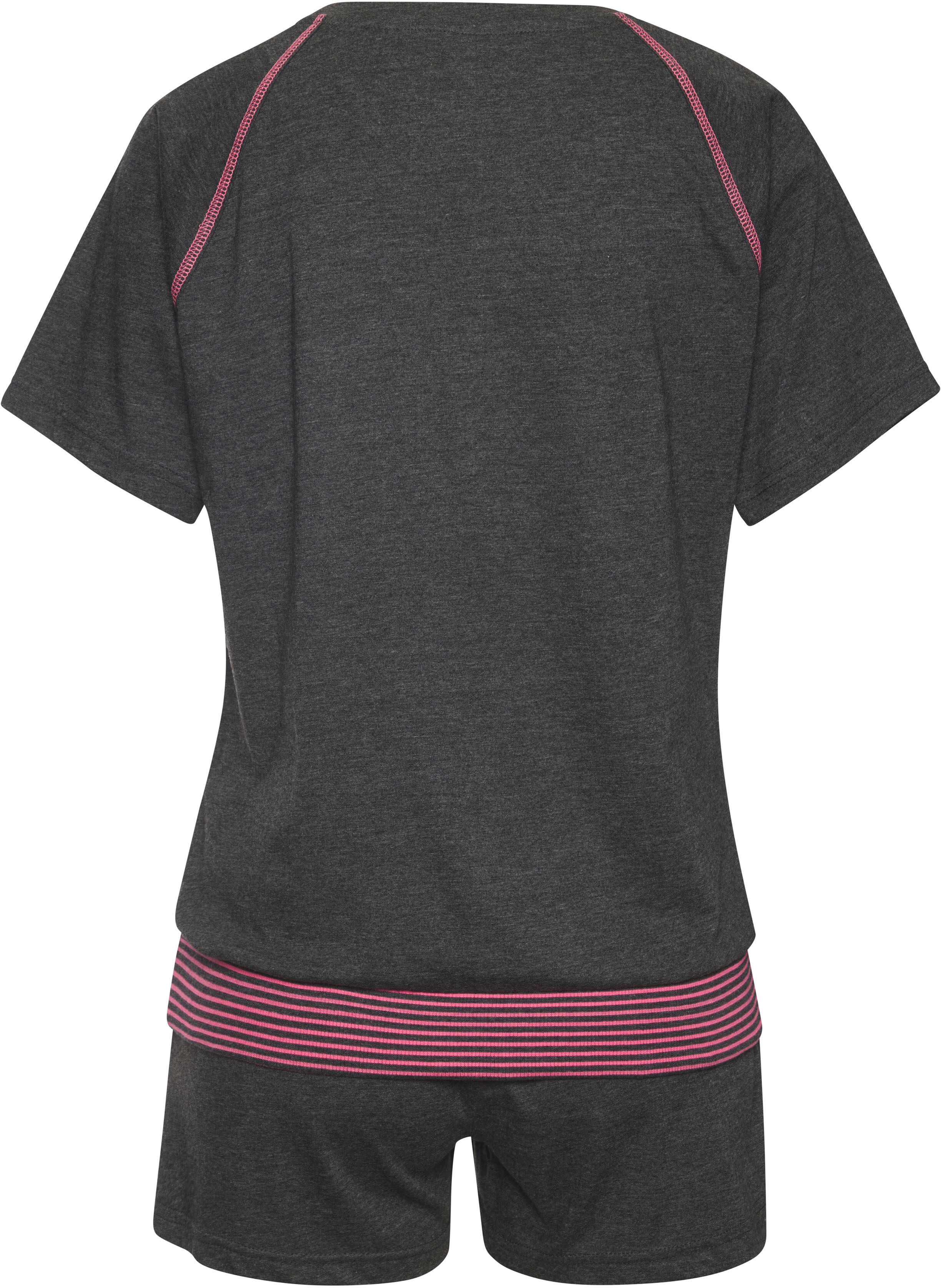 Shorty, Damen, Gr. 40/42, grau (anthrazit, meliert), Single Jersey, Obermaterial: 60% Baumwolle, 40% Polyester, VIVANCE DREAMS BY LASCANA, Basic kurz, Rundhals, Raglanärmel, Homewear-Sets Shorty, mit dekorativen Flatlock-Nähten in Neonfarben anthrazit, me