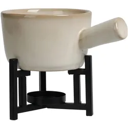 Furber 2er-Set Fondue-Set aus Porzellan für 1-2 Personen, inkl. 2 Fonduegabeln, Fondue Set, Schwarz, Beige
