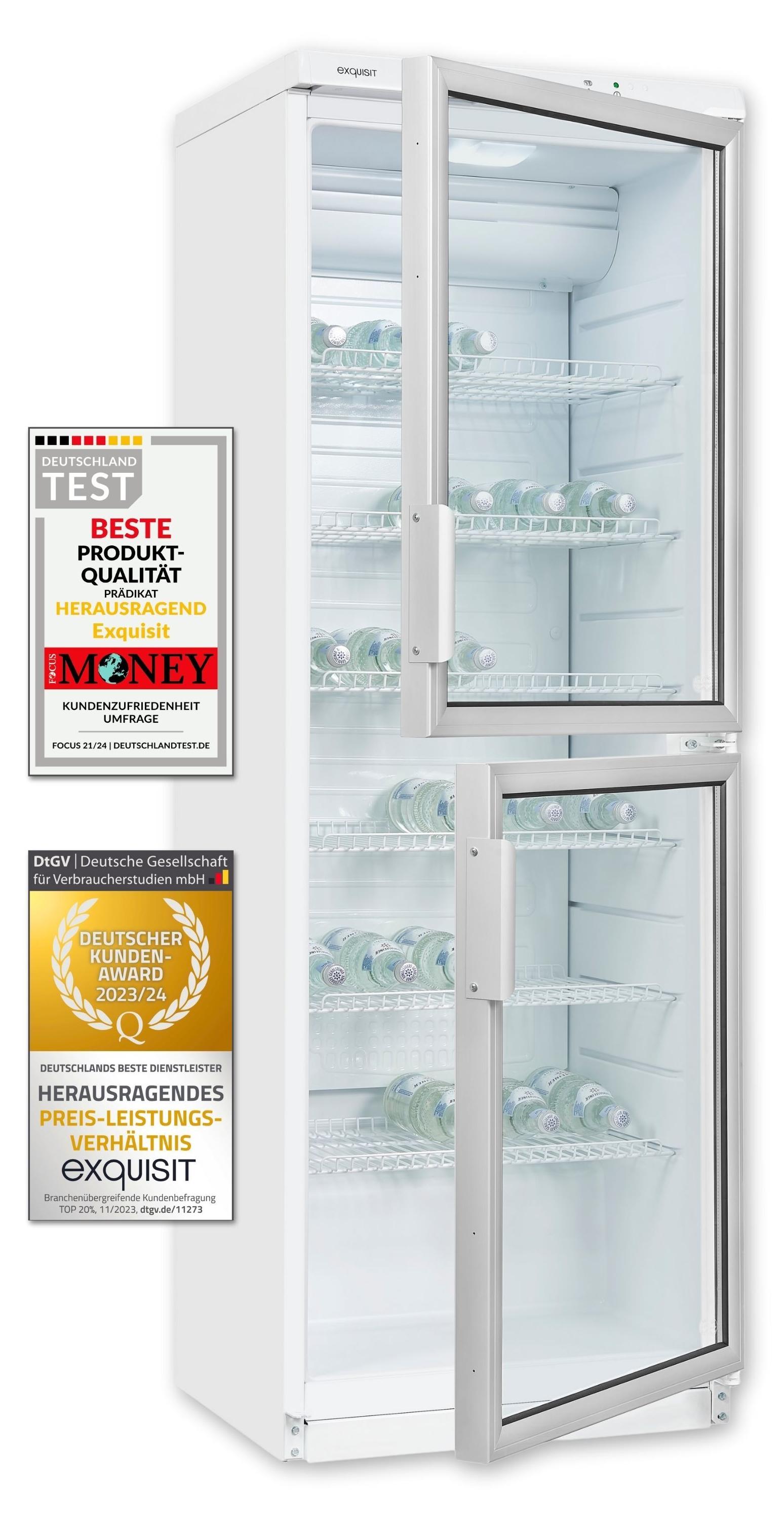 Exquisit Glastürkühlschrank GKS350-2-GT-280D weiss | 320 l Nutzinhalt | Weiß