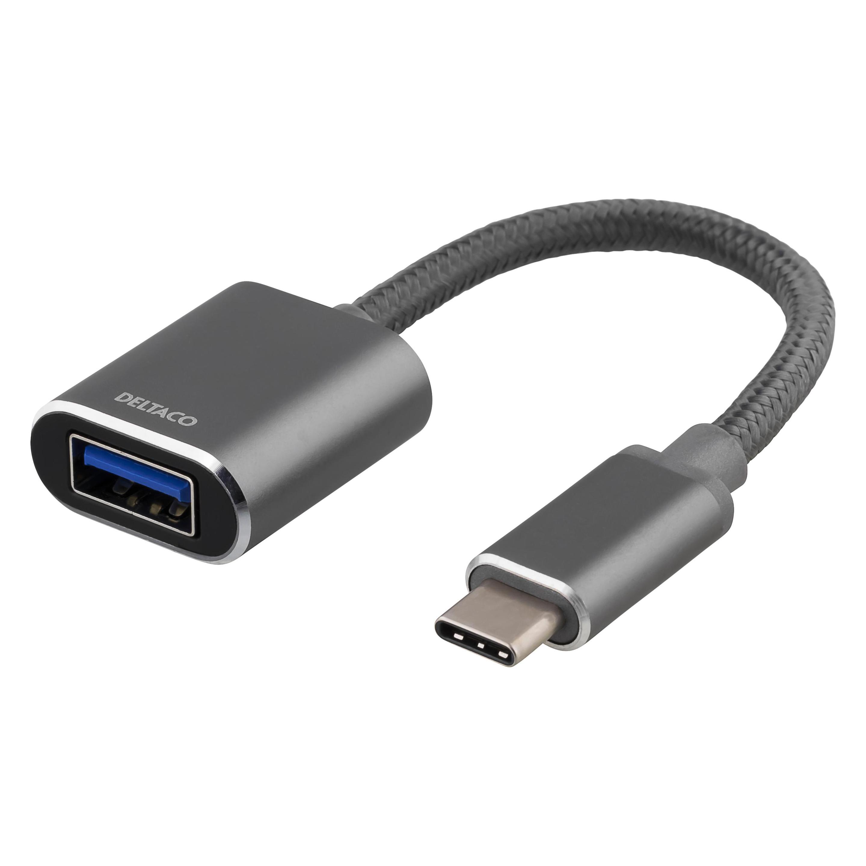Deltaco Adapter USB-A to USB-C 3.1 OTG - Space Grey (0.11 m, USB 3.2 Gen 1) (USBC-1277)