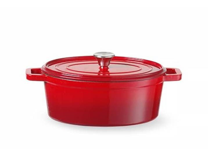 HENDI Braadpan, geëmailleerd, met deksel, 4,4L, gietijzer, rood