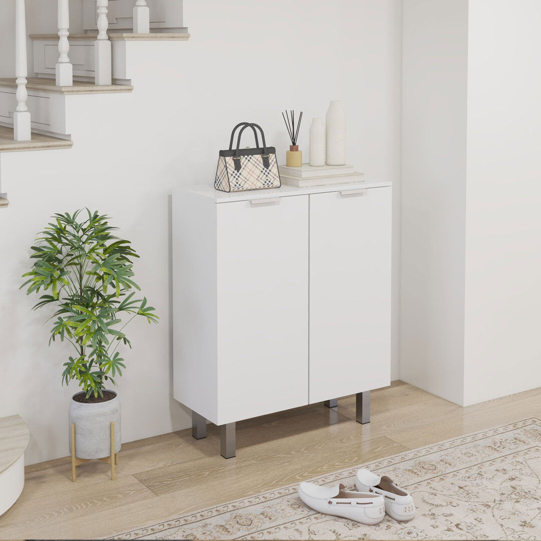 17 Stories HOMCOM Shoe Storage Cabinet with Soft-Close Hinges & Adjust Shelves, High Gloss White 20