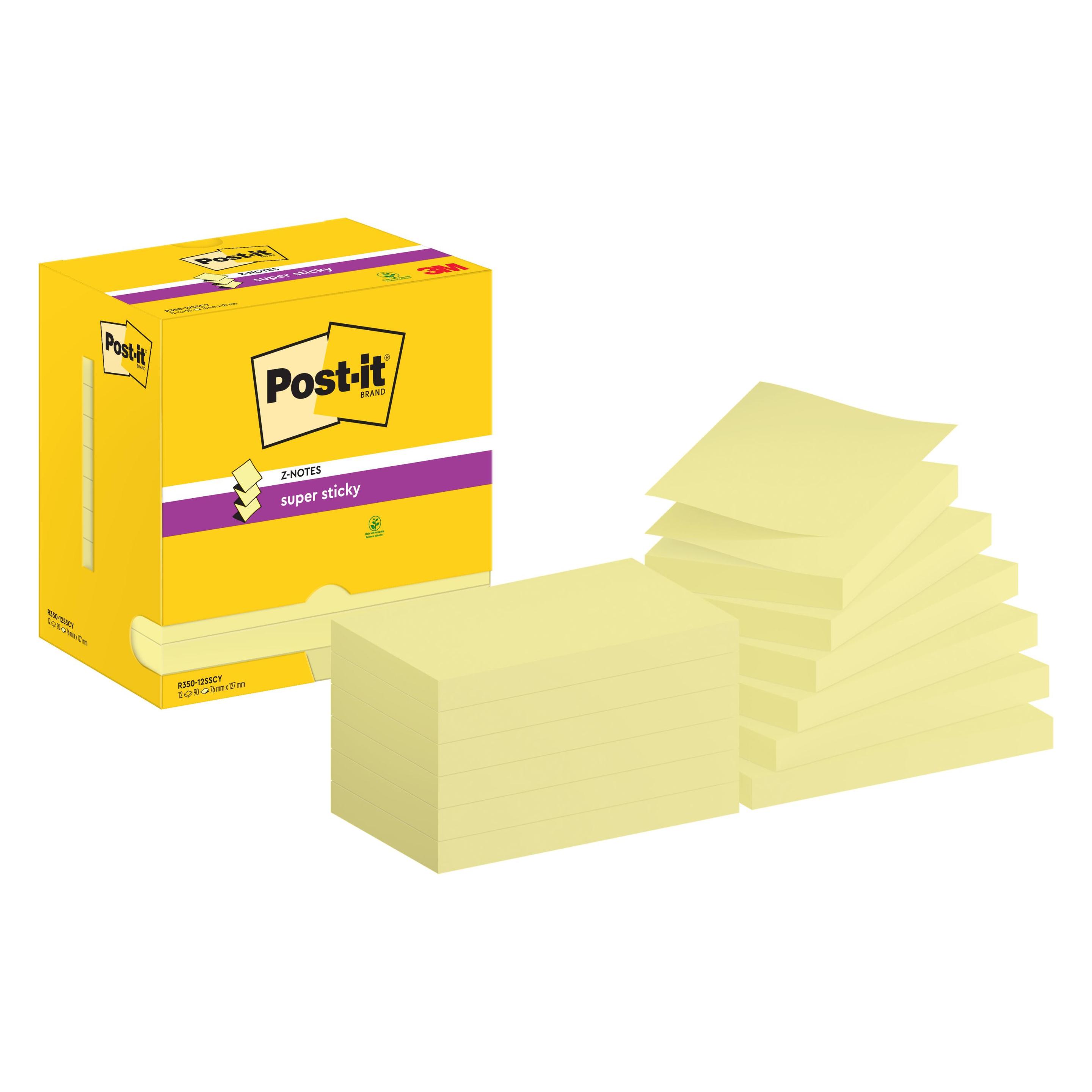 Post-it Notizzettel Super Sticky Z-Notes 76 x 127 mm, Gelb (127 x 76 mm) (R350-12SSCY)